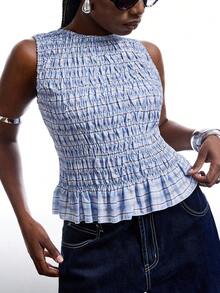 SHEIN EZwear 大码女式夏季波西米亚风弹力褶皱吊带背心 - 彩色 - 查看 4