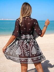 Swim Lushoire Women's Fashionable New Printed Casual Beach Cover-Up, Spring/Summer - Black - View 2