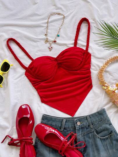 Soleia Top corto de mujer con diseño de tirantes retorcidos y cuello en V, degradado de color, adecuado para vacaciones, festivales de música, estilo bohemio, días festivos, citas, tardes de té