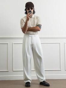 HUEFORM Áo polo nam tay ngắn, chất liệu vải có họa tiết, cổ khóa kéo, thích hợp cho các buổi đi chơi, tụ họp và kỳ nghỉ. - Màu be - Xem 4