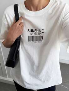 DAZY Camiseta de manga corta de mujer con cuello redondo, estampado de letras y números, de uso casual y versátil para uso diario - Blanco - Ver 7