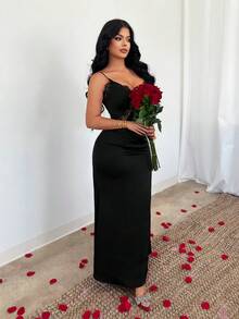 SHEIN SXY 女士黑色蕾丝拼接优雅连衣裙 - 黑色 - 查看 5