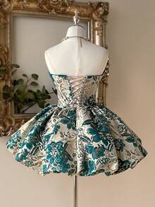 Lovelzi Váy xòe chữ A dáng chữ A, chất liệu vải jacquard sang trọng, màu xanh lá cây gợi cảm, có thể điều chỉnh, phù hợp cho các buổi hẹn hò, kỳ nghỉ, tiệc độc thân, dạ hội, đám cưới, lễ tốt nghiệp, sự kiện vũ hội - màu xanh lá - Xem 3