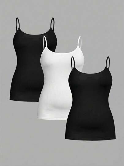 SHEIN Essnce Plus Size Women's Summer Slim Fit Casual 3pcs Solid Color Vests