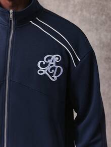 STYNVO 男士字母条纹印花立领拉链长袖卫衣 - 藍色 - 查看 6