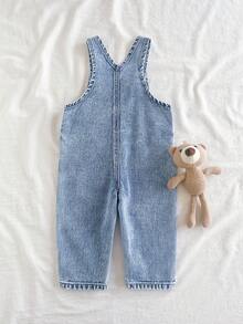 Baby Boys' Fashion Bear Patch Denim Bib Pants - Medium Wash - View 2