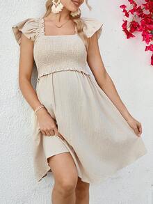 SHEIN 孕妇时尚荷叶边短裙 - 杏色 - 查看 5