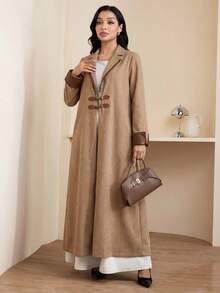 Al Najma Women's Solid Color Button Elegant Long Sleeve Arabic Abaya