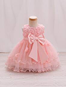 Glamorique Kids Baby Girl Floral Decor Waist Bow Party Princess Dress