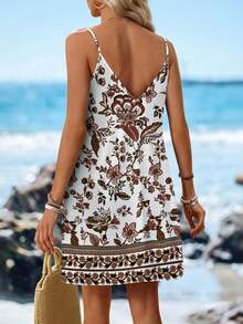 SHEIN LUNE Women's Casual Printed Mini Dress, Suitable For Autumn/Winter - Brown - View 2