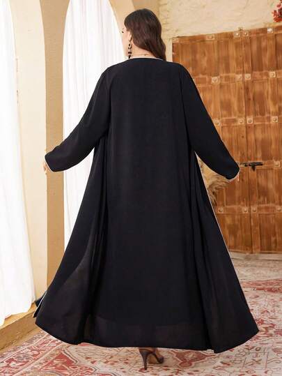 Al Najma Plus Size Women Retro Embroidery Patchwork Fringe Loose Elegant Versatile Arabic Abaya Robe