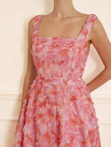 Aveloria Rosie فستان أنيق رومانسي فرنسي للنساء، متعدد الاستخدامات، مزخرف بشكل كثيف بألوان متباينة وأزهار ثلاثية الأبعاد، خصر مربوط، بدون أكمام، قصة A-line - متعدد الألوان - مشاهدة 5