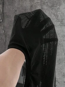 AXEPEAK Men's Casual Fashion Street Jesus Letter Print Short Sleeve T-Shirt, Summer - Black - View 5