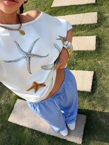 Muchica Women's Summer New Striped Casual Loose Pants - Blue - View 4