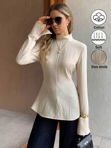 Elyressa Một chiếc áo sơ mi mùa thu giản dị nhưng thanh lịch được dệt bởi một quý bà. - Màu be - Xem 3