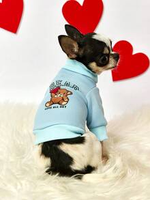 PETSIN 1 Pc Cute Little Bear Holding Love Letter Valentine's Day Printed Pet Sky Blue Sports Style Thick Warm Spring And Autumn Pet Clothes - sky blue - View 2
