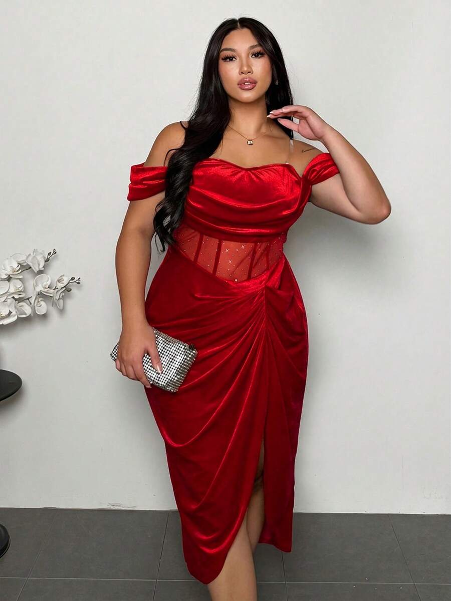 Firerie Đầm đỏ cỡ lớn, thanh lịch, lãng mạn, gợi cảm - Đỏ - Xem 1