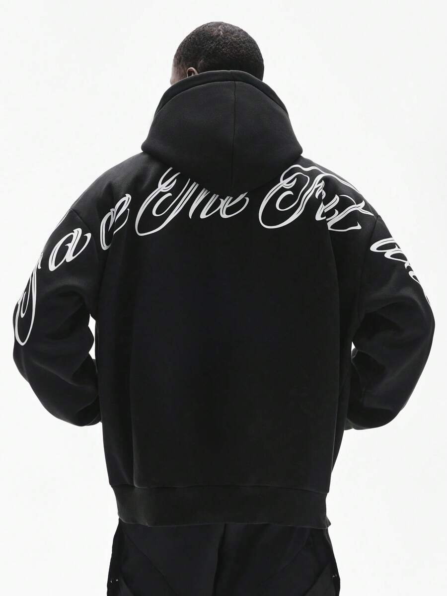 STYNVO Men's Casual Letter Print Hoodie, Autumn/Winter Black Graphic Hoodies Gothic Hoodie Customize Hoodie Men Hoodie - Black - View 1