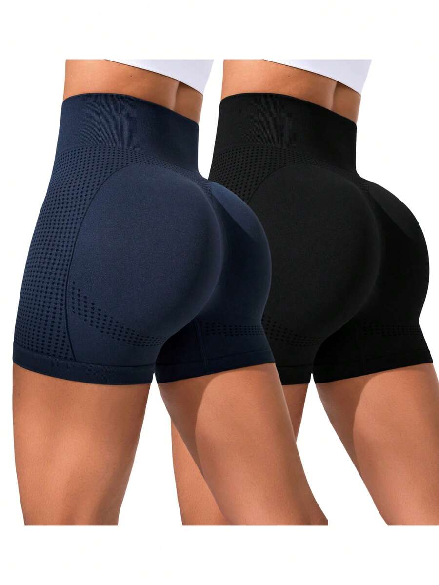 Velisys 2 quần short yoga cạp cao dành cho nữ, màu đen và xanh navy, giúp nâng mông. - Nhiều màu - Xem 1