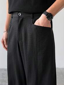 HUEFORM 成熟休闲黑色斜插口袋男士直筒裤 - 黑色 - 查看 6