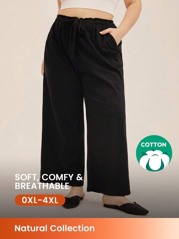 Summer Women's Plus-Size Black Soft 100% Pure Cotton Sleep Bottoms Lounge Pants Lingerie As Outerwear Airy Pajama Pants Fall Pajamas Culotte