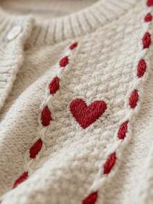 Chiquease 女士秋季日常百搭撞色圆领落肩长袖针织开衫，甜美可爱心形图案宽松纽扣开衫，情人节 - 彩色 - 查看 4