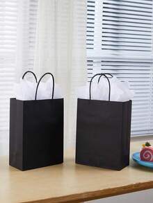 1/6/12/14 pièces, Petit sac cadeau noir avec poignée, fabriqué en papier kraft, convient pour les anniversaires, mariages, Saint-Valentin, enterrements de vie de garçon, enterrements de vie de jeune fille, baby showers, cadeaux de mariage, emballage cadeau de Noël, sacs de fête, enterrements de vie de garçon et autres occasions - Noir - Voir 3