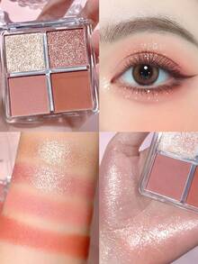 SHEGLAM Cosmic Crystal Eyeshadow Quad-Charm School 4-Clolor Matte Glitter Eyeshadow Palette Rose Gold Warm Peach Brown Long Lasting Ultra Pigmented Smooth Blendable Eyeshadow Pink  Eyeshadow Brand Beauty Makeup Face Paint Cosmetic For Women Girls Perfect For Winter Spring Ideal For Y2K Fancy Fashion Suitable For Birthday Gift Party Ready Best Color - Charm School - View 4