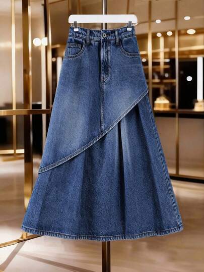 GlowEve 女士休闲水洗拼接牛仔迷你裙