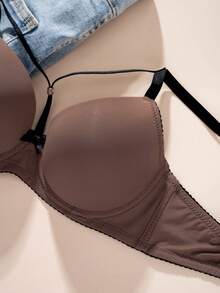 DesireSculpt Áo ngực có gọng điều chỉnh được, dây đeo, kiểu dáng đơn giản, phối màu tương phản dành cho nữ. - màu nâu - Xem 3