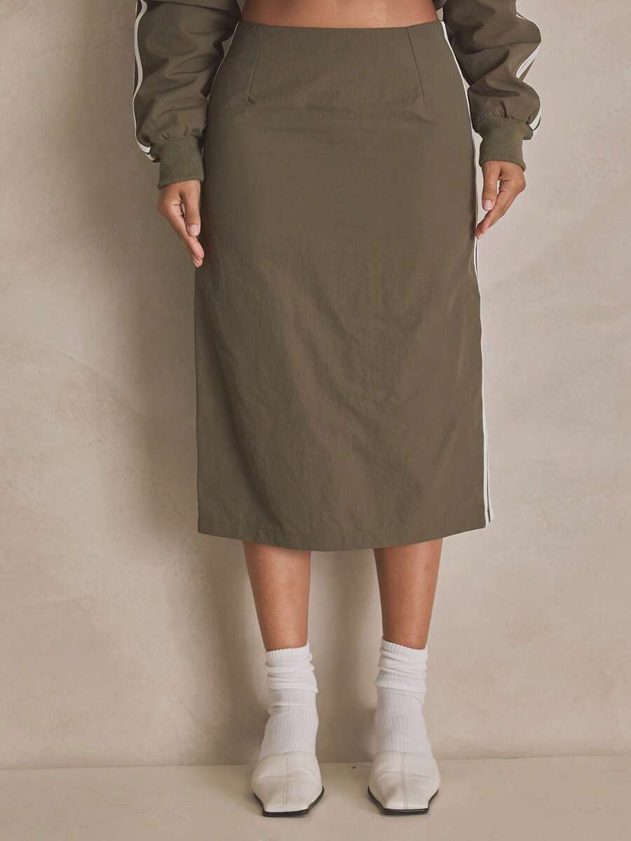MUSERA Nylon Midi Skirt Side Stripe Skirt Summer, Sporty, Casual, Day, Streetstyle, Streetwear - Multicolor - View 1