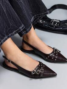 CUCCOO GRLICON Women's Fashion Versatile Pointed Toe Flats Valentine's Day - dark brown - View 2