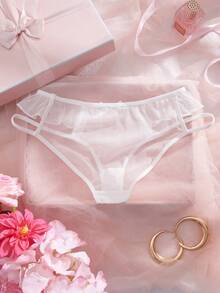 Women's Sexy Lace Patchwork Underwear, White Thin Triangle Panties - White - View 2