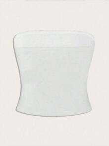 Sundraya Women's Casual Cherry Print Cropped Tube Top, Summer Holiday Style - White - View 2