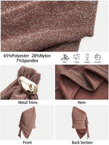 SHEIN X Scot Louie Maija Women's Sleeveless Shiny Fashion Top With Asymmetric Hem Design, Sparkling Texture, Specially Crafted For Party Atmosphere. Suitable For New Year Gatherings, Valentine's Day Dates And Other Holiday Occasions Elegant Women's Blouses Casual Blouse For Women Formal Attire For Women Office Wear Women Business - Coffee Brown - View 8
