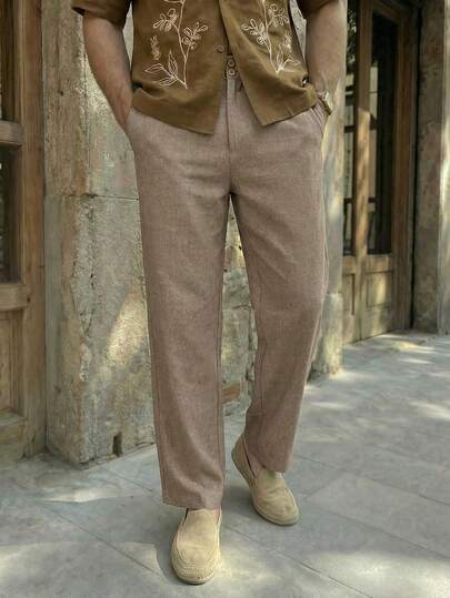 HIMLAND 男士休闲宽松纯色松紧腰直筒裤，日常穿着年轻风格，秋季，老款