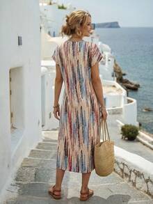 Faunlyn Women's Round Neck, Double Pocket , Colorful Striped Long Summer Dress - Multicolor - View 2