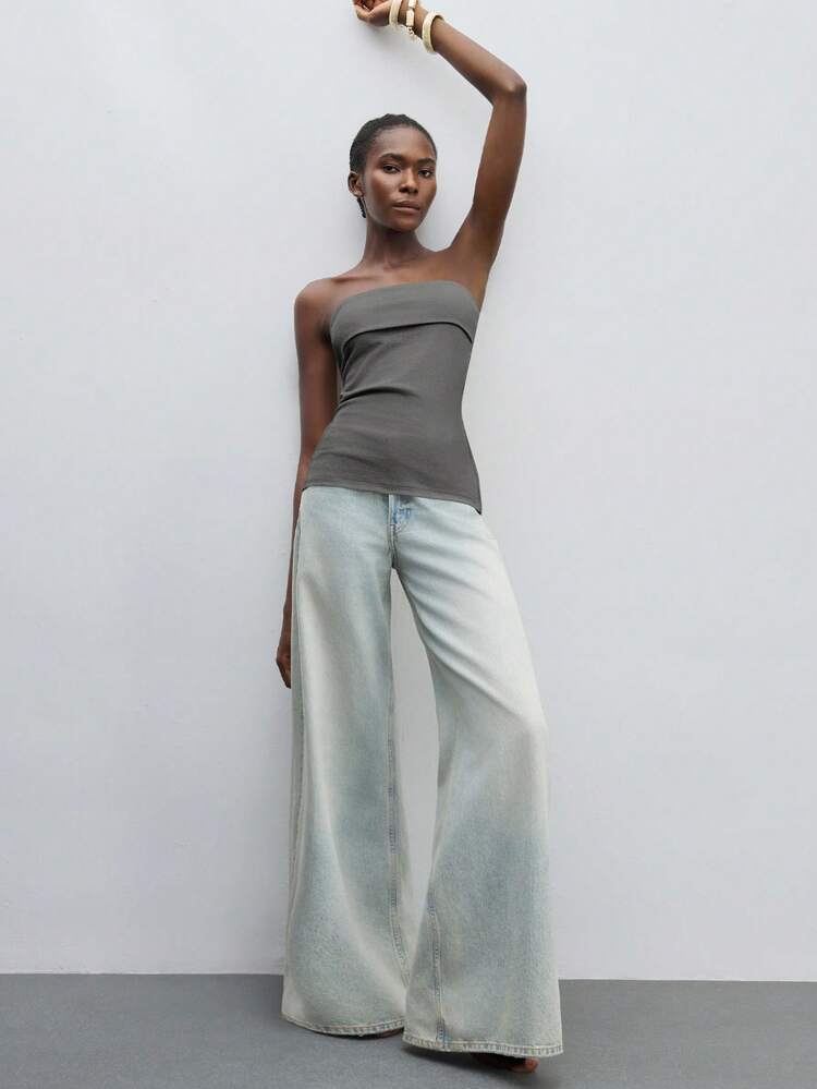 SHEIN Maija Women's Solid Color Tube Top With Zipper And Slit Design, Fashionable And Versatile For Dates, Parties, And Occasions Grey Tube Top Strapless Top Bandeau Top Grey Bandeau Zipper Detail Top St Patrick's Day Women Easter Summer Easter Women Party Top Beach Summer Holiday Each Vacation For Women Summer For Women Going Out Graduation Casual Top For Women