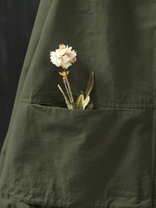 Linhara Áo khoác dài tay dáng rộng phối màu kẻ caro và trơn, kiểu dáng thường ngày, cỡ lớn. - màu xanh lá - Xem 5