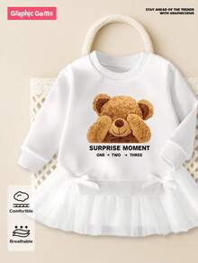 Souflis Souflis Baby Girl Cute White Sweatshirt Tulle Dress Autumn Back-To-School Mesh Hem Long Sleeve Crew Neck Outfits For 6M-3Y School  Casual Clothes - Multicolor - View 6