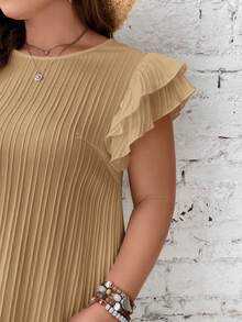 SHEIN Frenchy Vestido casual de verano de talla grande, cuello redondo, manga corta, unicolor - Albaricoque - Ver 8