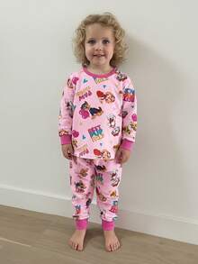 SHEIN | PAW Patrol 2pcs Young Girl Cartoon Puppy Print Crew Neck Long Sleeve Top And Pants Comfortable Stretchy Pajama Set - Pink - View 8