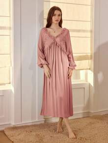 MOTF PREMIUM FLORAL EMBROIDERY RUFFLE TRIM SLEEP DRESS - Dusty Pink - View 6