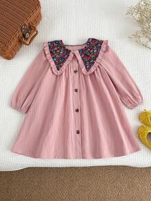 Emery Rose Kids Emery Rose Kids 女童纯色拼接碎花彼得潘领休闲连衣裙，女童春秋法式连衣裙，秋装，舒适秋冬款式，圣诞节，秋季服装，长袖，秋季连衣裙，女童碎花蕾丝领连衣裙，舒适秋冬款式，秋季，粉色连衣裙，秋季连衣裙，长袖 - 粉色 - 查看 10