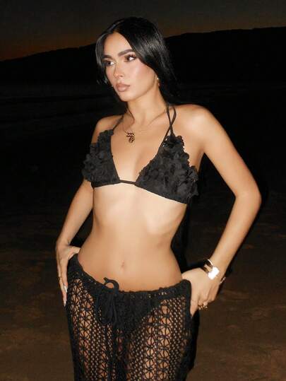 AfricaSnchz 女士纯色简约日常装露背系带泳衣上衣夏季