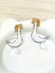 Joivida New Straw Hat Goose Acrylic Earrings & Hen Laying Eggs Acrylic Earrings Fun Cartoon Niche Design Versatile Ear Dangles - Multicolor - View 13