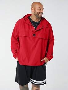 EASEVO Men's Plus Size Red Plain Hooded Mountain Outdoor Jacket With Long Drop Shoulder Sleeves And Patched Details Regular Length - Red - View 6