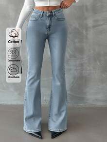 SHEIN 98%Cotton Zip Front Skinny Flare Jeans TALL - Baby Blue - View 1