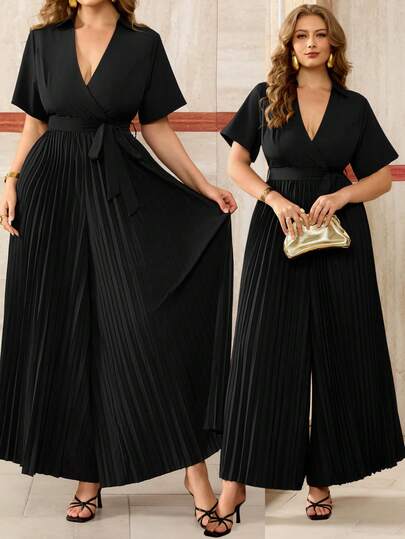 Roveilla 大码纯色休闲简约褶皱基础款连体裤