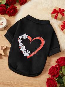 PETSIN 1件 脚印爱心情人节印花宠物黑色运动风加厚保暖春秋季宠物服装 - 黑色 - 查看 6